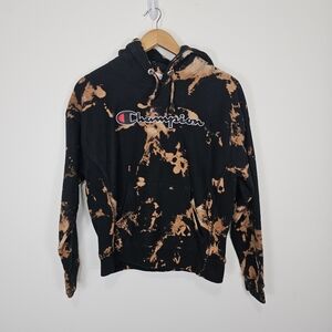 Champion Reverse Weave Black Reverse Tie Dye Spellout Logo Hoodie Sweatshirt